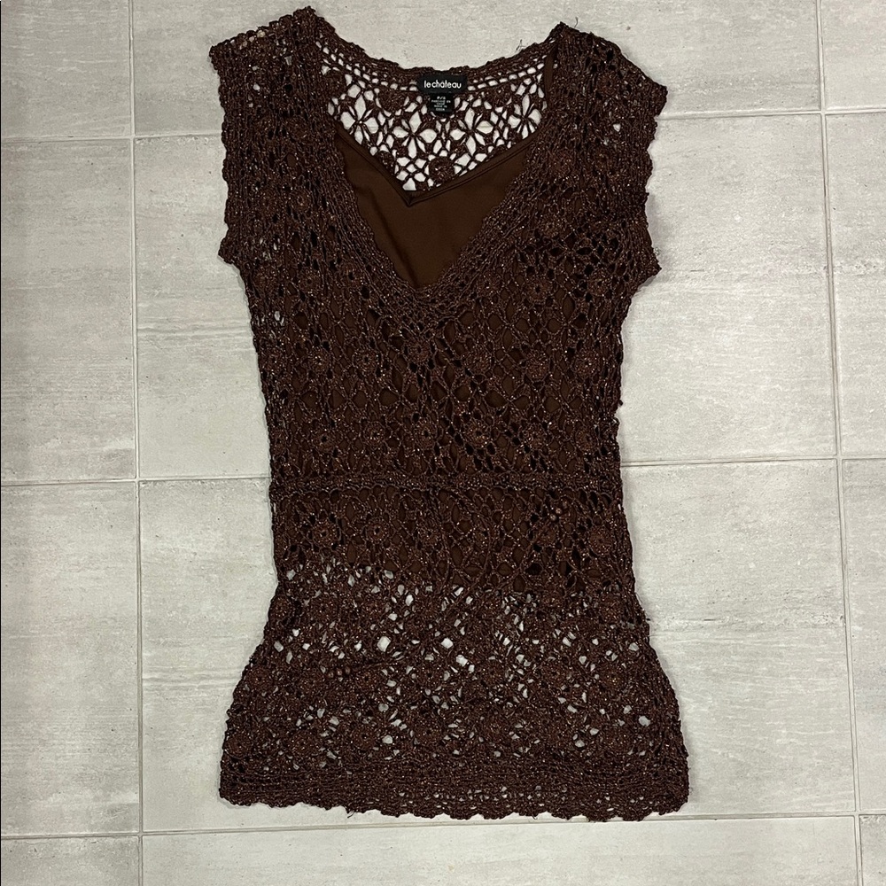 Vintage Le Château Chocolate Crochet Shirt